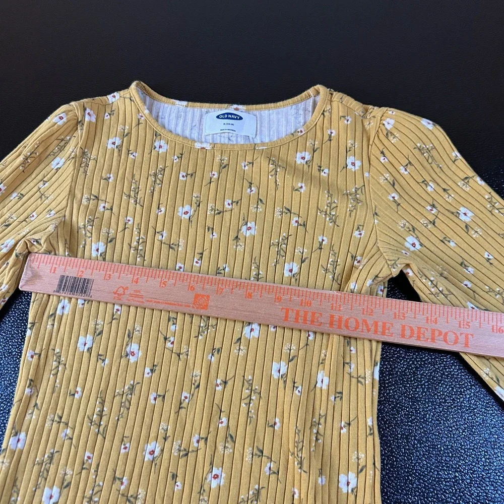Old Navy Floral Ribbed Top Ruffle‎ Sleeve Girls Shirt Mustard Yellow Extra Large